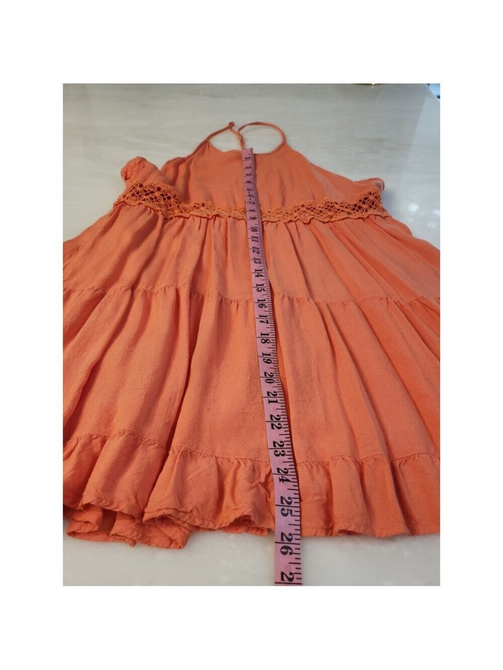 Salmon sundress with a low back and tiered ruffle hem size medium - Picture 3 of 8